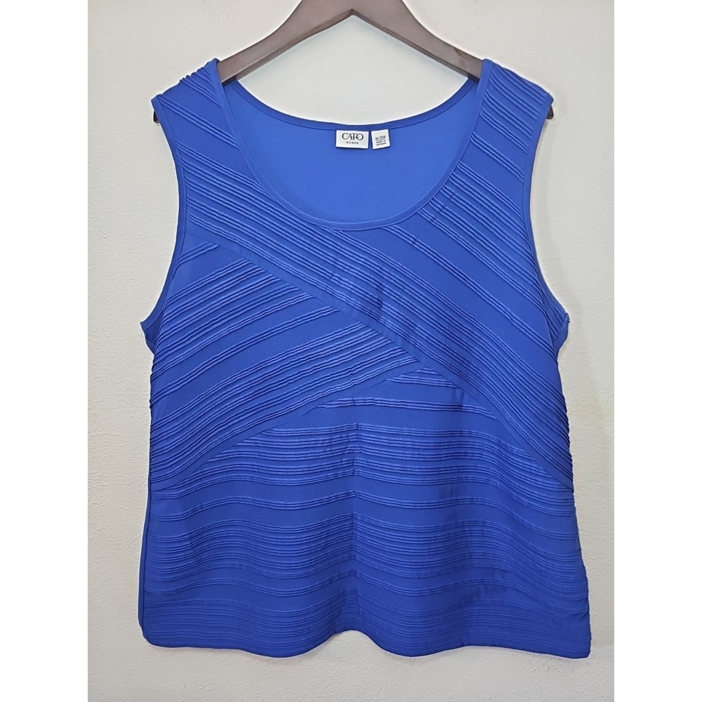Cato Womens Sleeveless Pullover Shirt Top Royal Blue‎ Pleated Front Size 18-20W